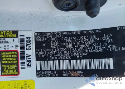 2014 Toyota Sienna Xle 7 Passenger from USA, damaged, VIN 5TDDK3DC3ES079590